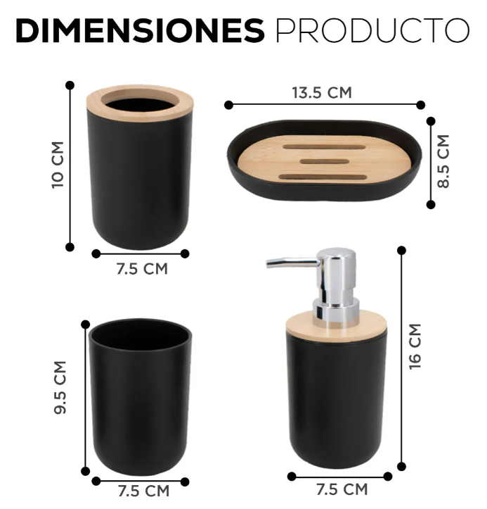 Foto 2 | Accesorios De Baño Set De 4 Piezas Xtellar Negro
