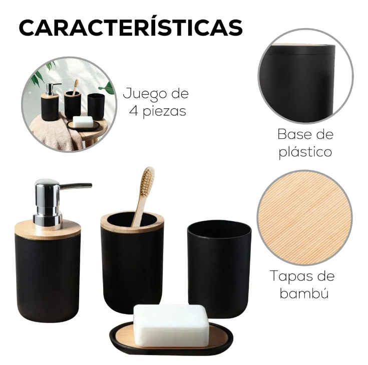 Foto 3 | Accesorios De Baño Set De 4 Piezas Xtellar Negro
