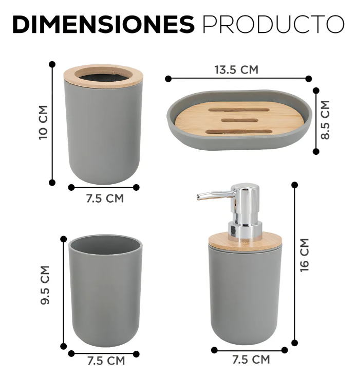 Foto 2 | Accesorios De Baño Set De 4 Piezas Xtellar Gris Grey