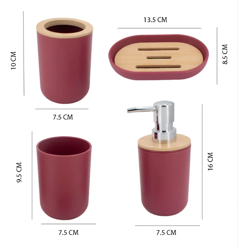 Foto 3 pulgar | Accesorios De Baño Xtellar De 4 Piezas Con Detalles De Bambú Color Vino
