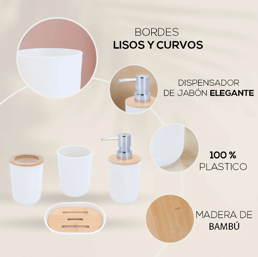 Foto 4 pulgar | Accesorios De Baño Xtellar De 4 Piezas Con Detalles De Bambú Color Vino