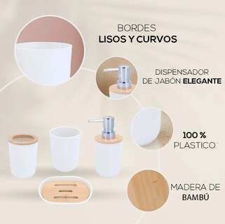 Foto 3 | Accesorios De Baño Xtellar De 4 Piezas Con Detalles De Bambú Color Vino