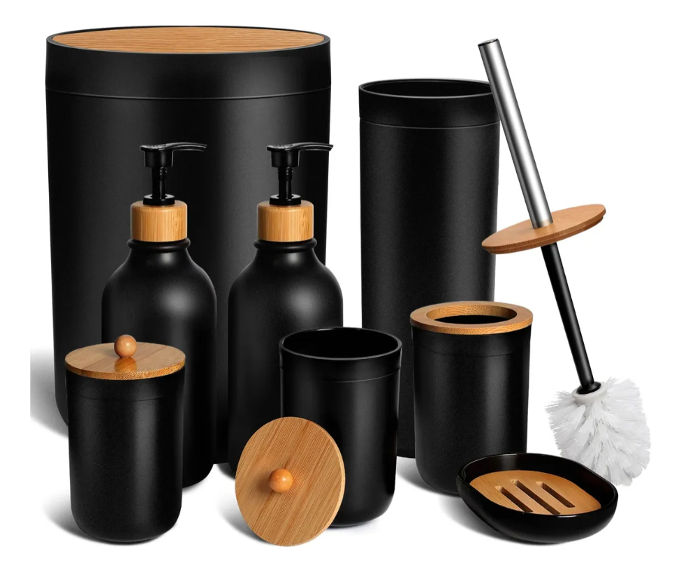 Foto 2 pulgar | Juego De Accesorios Baño Xtellar Set 8 Pcs Plástico Y Bambú Color Negro