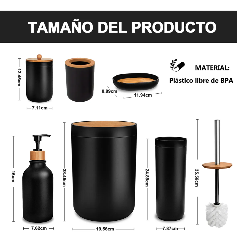 Foto 3 pulgar | Juego De Accesorios Baño Xtellar Set 8 Pcs Plástico Y Bambú Color Negro