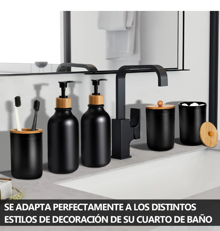 Foto 4 pulgar | Juego De Accesorios Baño Xtellar Set 8 Pcs Plástico Y Bambú Color Negro