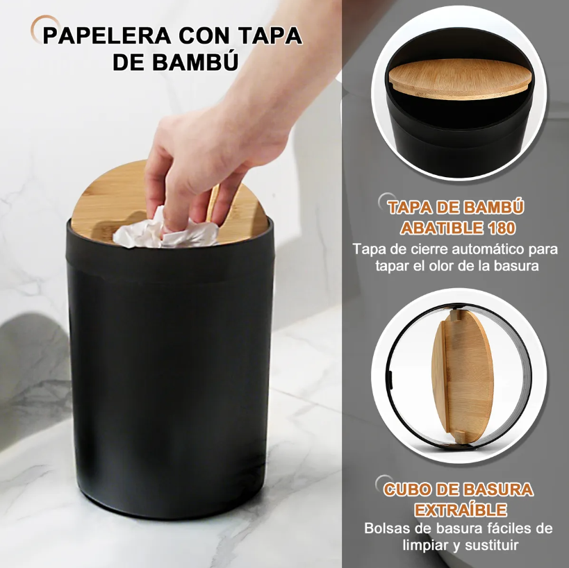 Foto 5 pulgar | Juego De Accesorios Baño Xtellar Set 8 Pcs Plástico Y Bambú Color Negro