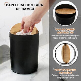 Foto 4 | Juego De Accesorios Baño Xtellar Set 8 Pcs Plástico Y Bambú Color Negro