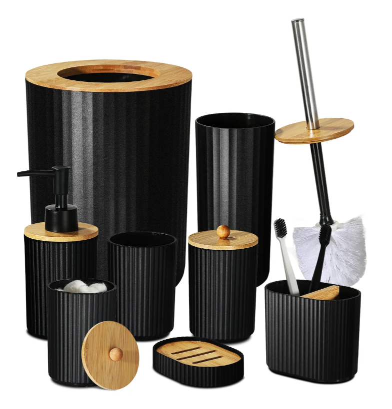 Foto 2 pulgar | Juego De Accesorios Para Baño Xtellar Set 8pcs  Plástico Y Bambú Color Negro