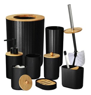 Foto 1 | Juego De Accesorios Para Baño Xtellar Set 8pcs Plástico Y Bambú Color Negro