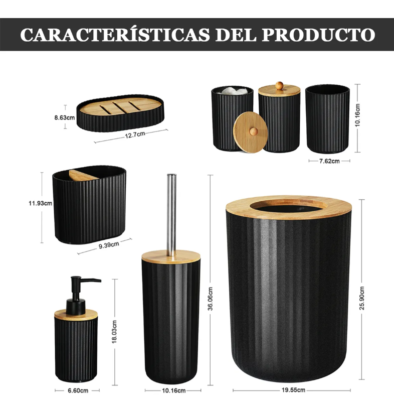 Foto 3 pulgar | Juego De Accesorios Para Baño Xtellar Set 8pcs  Plástico Y Bambú Color Negro