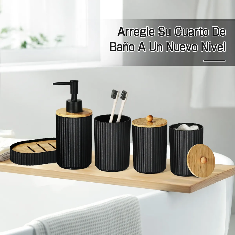 Foto 5 pulgar | Juego De Accesorios Para Baño Xtellar Set 8pcs  Plástico Y Bambú Color Negro
