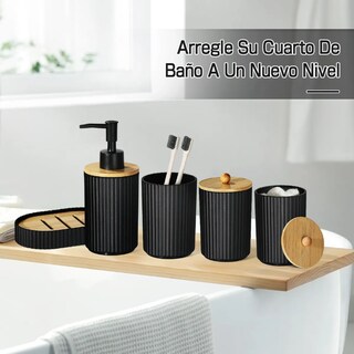 Foto 4 | Juego De Accesorios Para Baño Xtellar Set 8pcs Plástico Y Bambú Color Negro