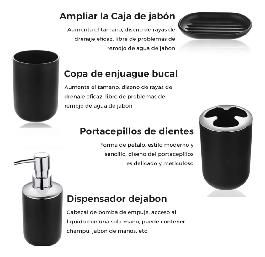 Foto 4 pulgar | Conjunto Xtellar De Accesorios De Baño De 6 Piezas Color Negro