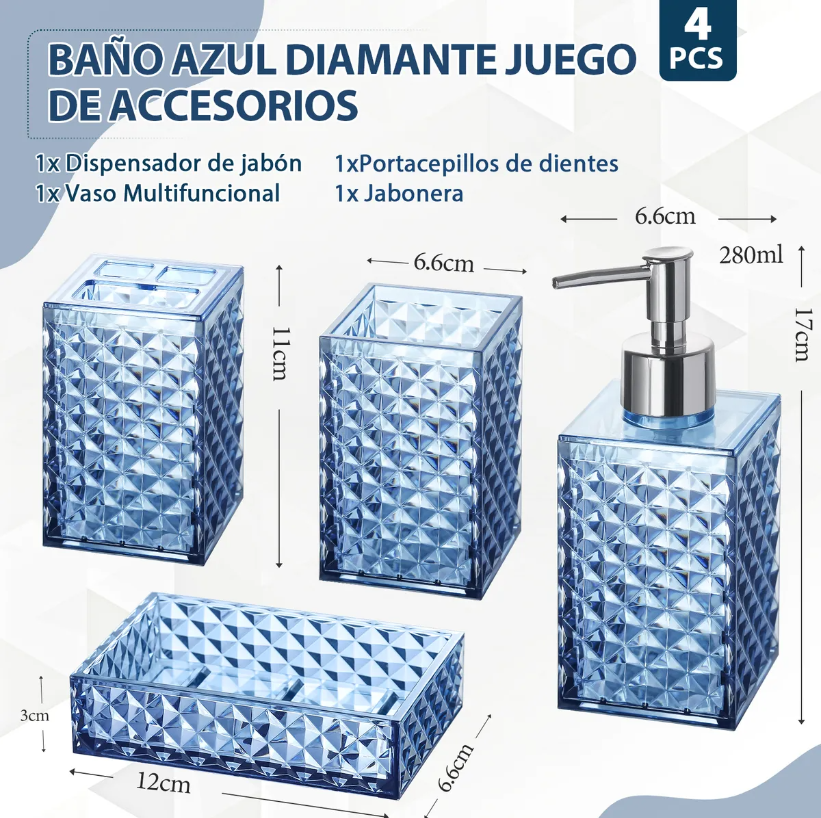 Foto 3 pulgar | Accesorios De Baño Xtellar 4 Piezas Color Azul