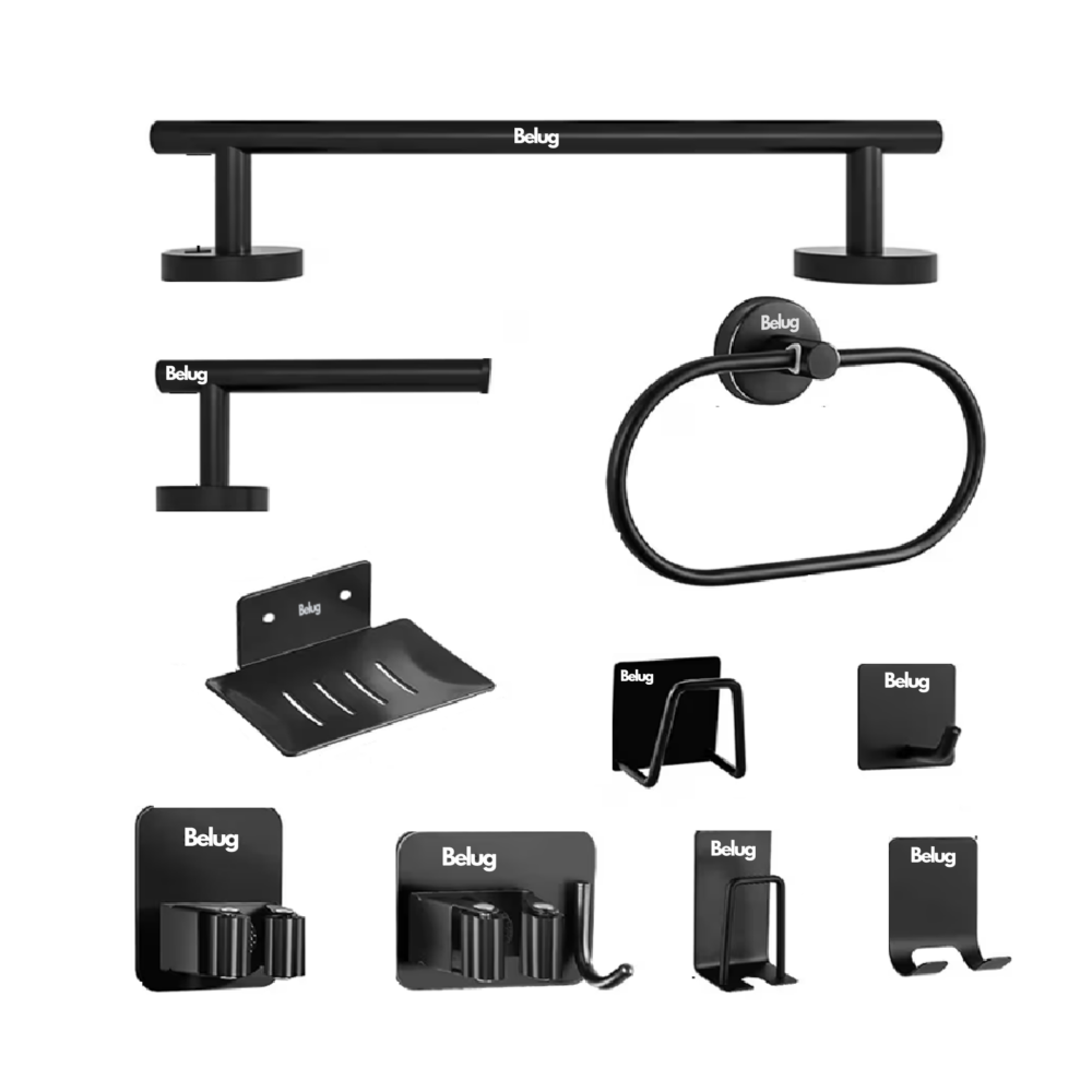 Juego De Accesorios De Baño Completo 15 Pzs, Belug Negro