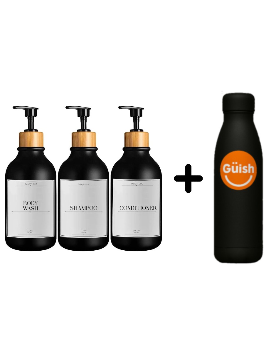 Foto 1 | Juego De Baño 3 Dispensadores Negro Mate + Termo Güish Gratis