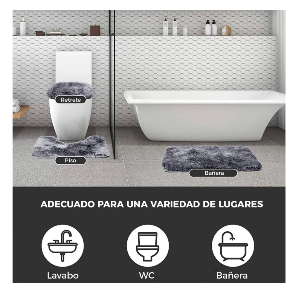Foto 4 pulgar | Alfombra De Baño Juego Para Baño Estándar Lab.g 3 Piezas Gris