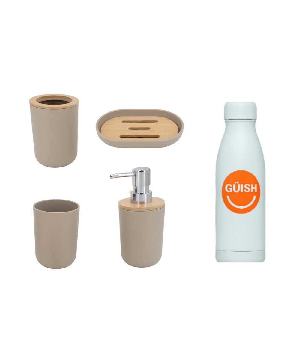 Accesorios De Baño Set De 4 Piezas  Color Beige + Gratis Termo Güish De Regalo