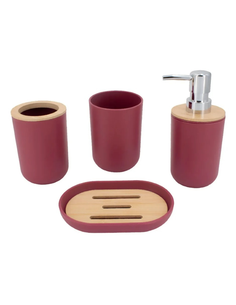 Foto 2 | Accesorios De Baño Set De 4 Piezas Color Vino + Gratis Termo Güish De Regalo