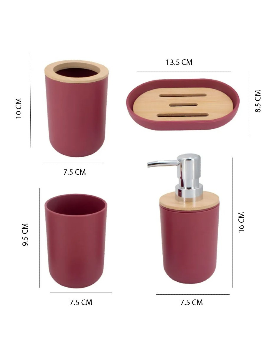 Foto 3 | Accesorios De Baño Set De 4 Piezas Color Vino + Gratis Termo Güish De Regalo
