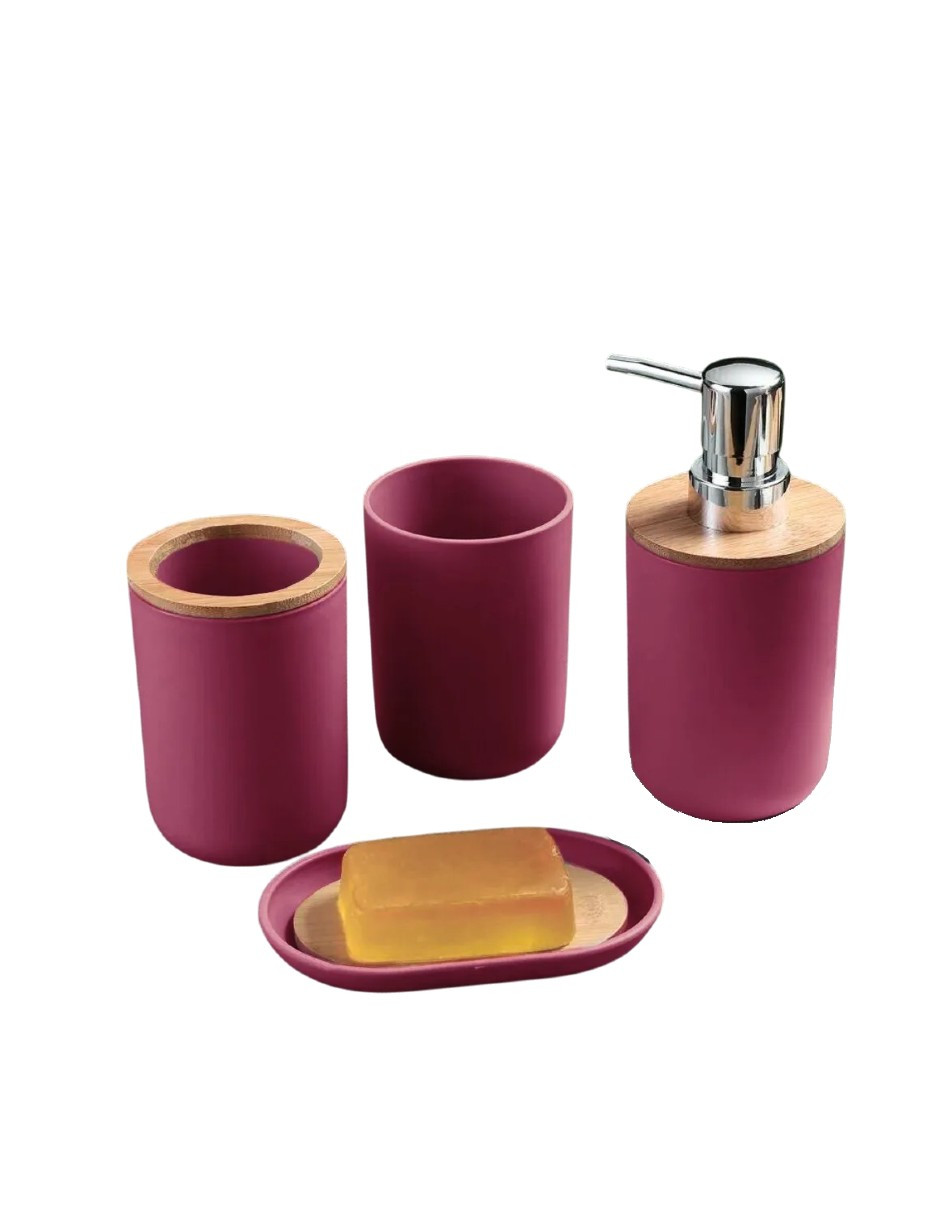 Foto 4 | Accesorios De Baño Set De 4 Piezas Color Vino + Gratis Termo Güish De Regalo
