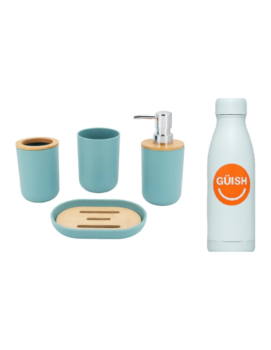 Accesorios De Baño Set De 4 Piezas Color Azul + Gratis Termo Güish De Regalo