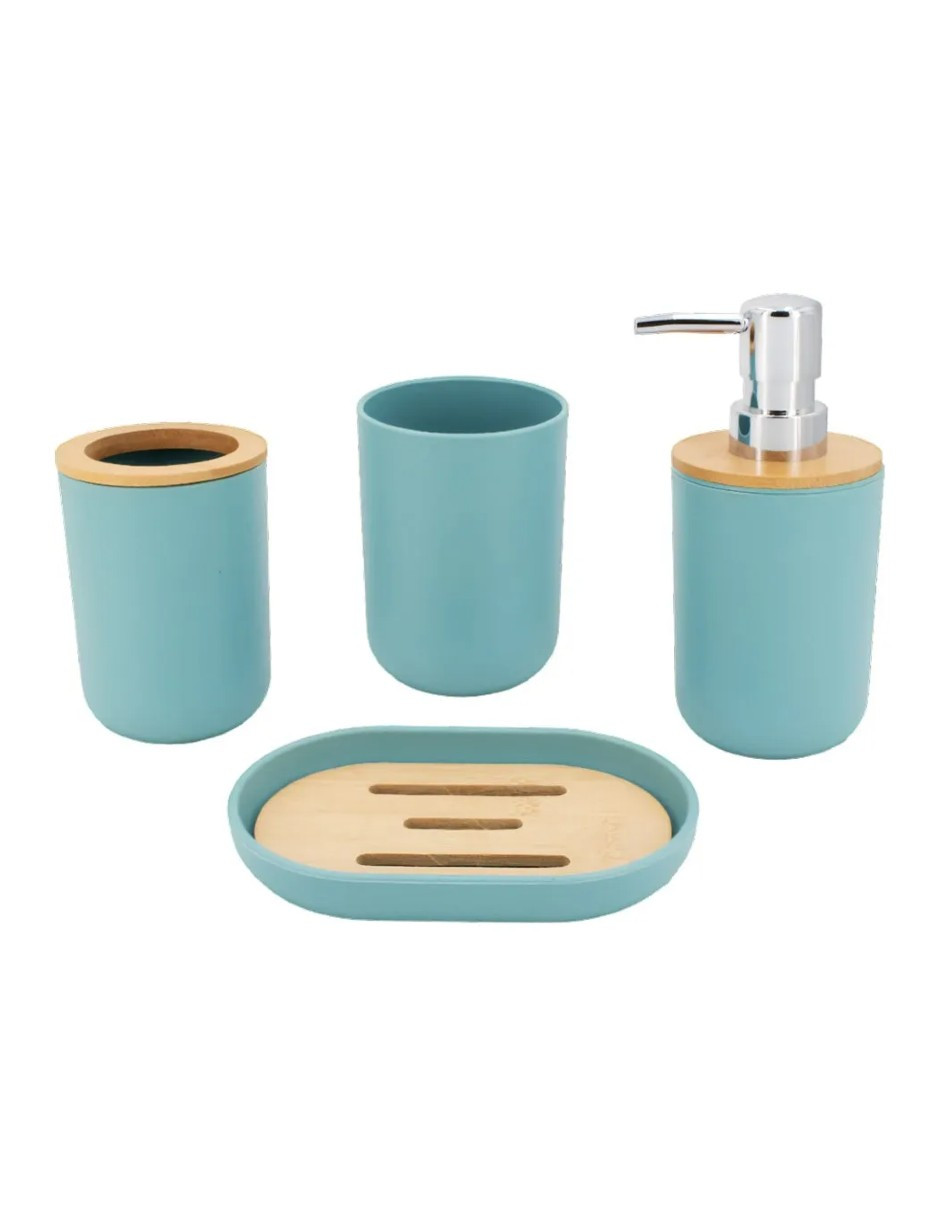 Foto 2 | Accesorios De Baño Set De 4 Piezas Color Azul + Gratis Termo Güish De Regalo