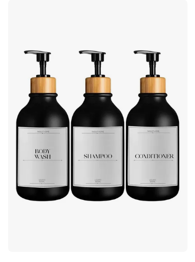 Juego Xtellar De Baño 3 Dispensadores Jabon Shampoo Negro Mate