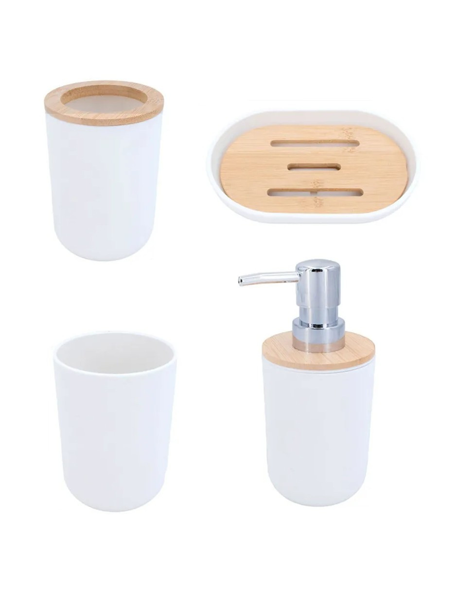 Accesorios De Baño Set De 4 Piezas Blanco + Gratis Termo Güish De Regalo