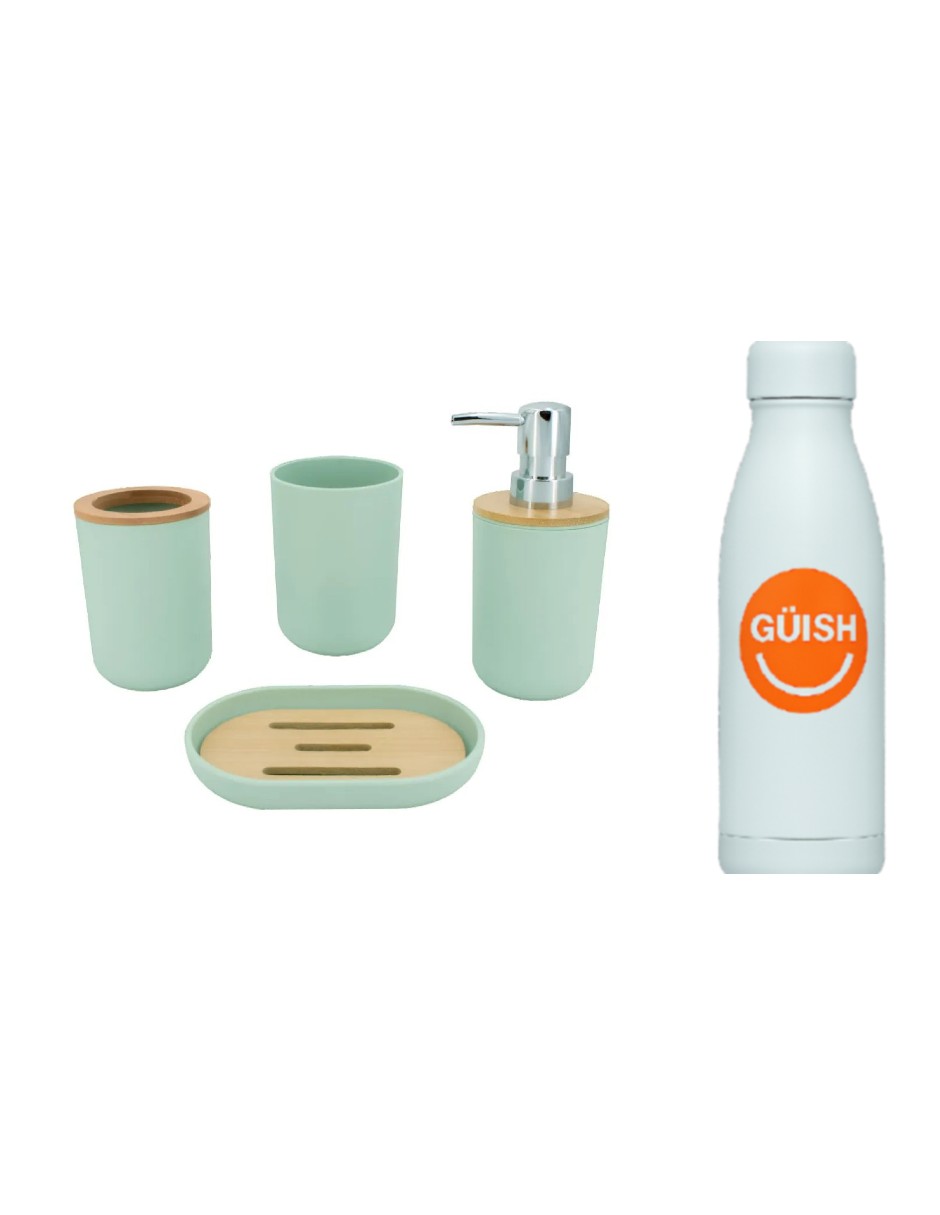 Accesorios De Baño Set De 4 Piezas Color Pistache + Gratis Termo Güish De Regalo
