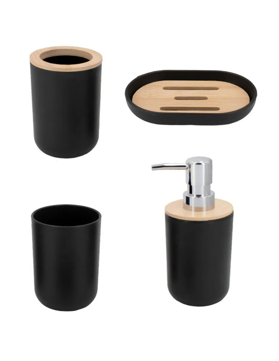 Foto 2 | Accesorios De Baño Set De 4 Color Negro + Gratis Termo Güish De Regalo