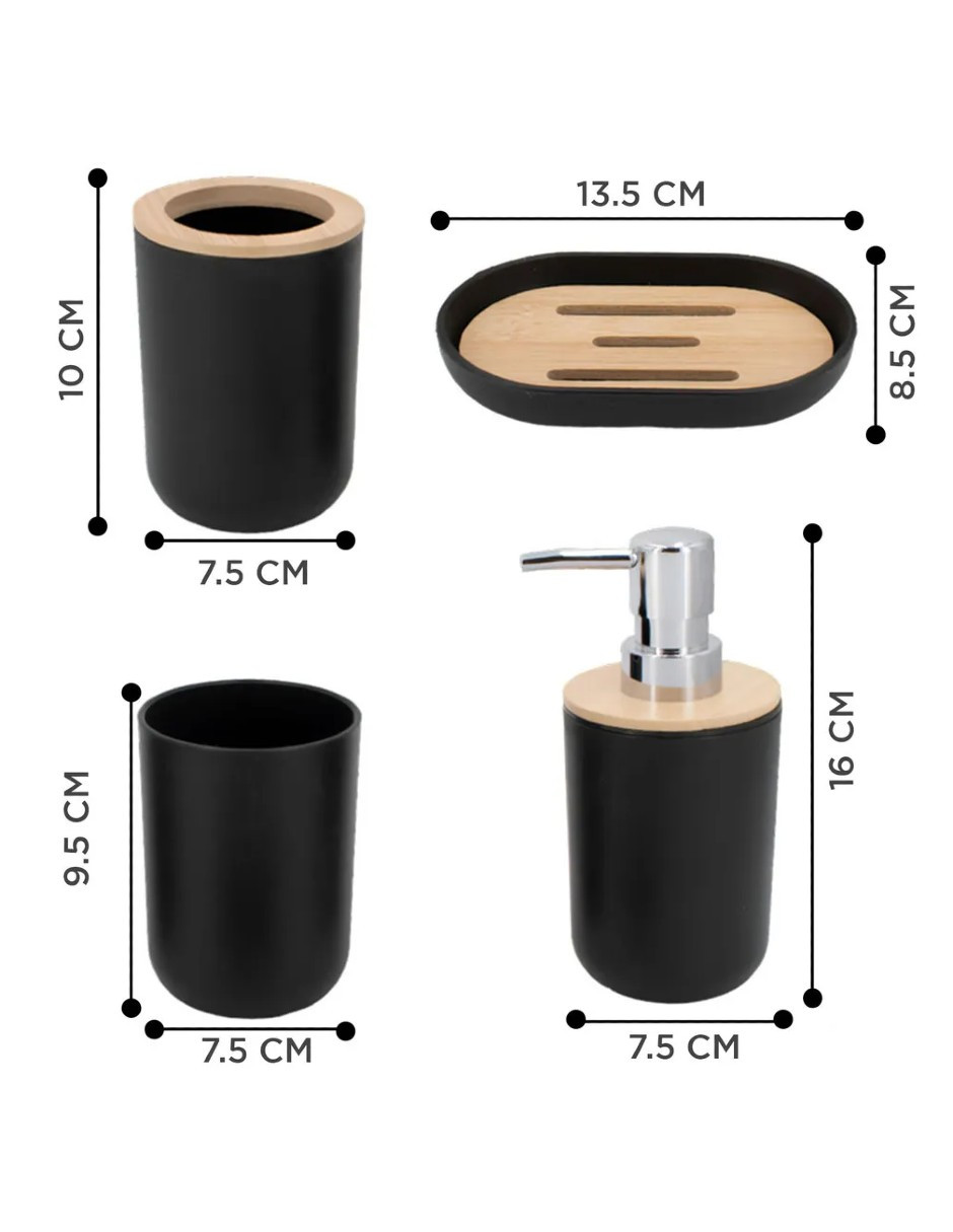 Foto 3 | Accesorios De Baño Set De 4 Color Negro + Gratis Termo Güish De Regalo