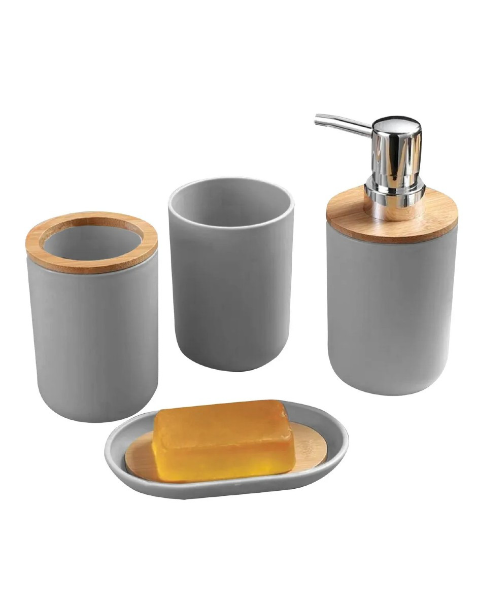 Foto 5 pulgar | Accesorios De Baño Set De 4 Piezas Color Gris + Gratis Termo Güish De Regalo