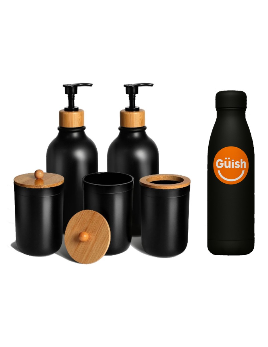 Juego De Dispensadores Para Baño 5 Pzs Negro + Gratis Termo Güish De Regalo