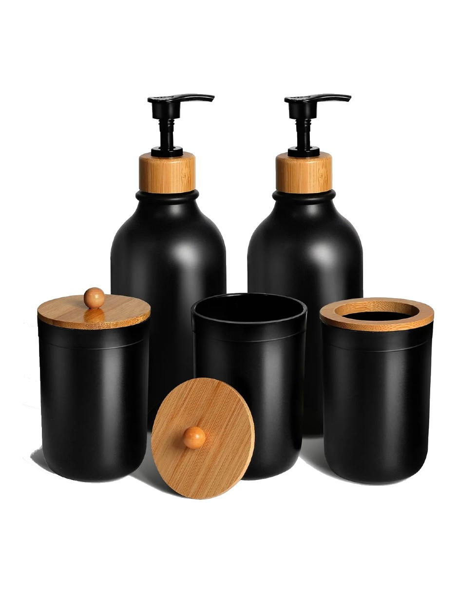 Foto 3 pulgar | Juego De Dispensadores Para Baño 5 Pzs Negro + Gratis Termo Güish De Regalo