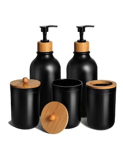 Foto 2 | Juego De Dispensadores Para Baño 5 Pzs Negro + Gratis Termo Güish De Regalo