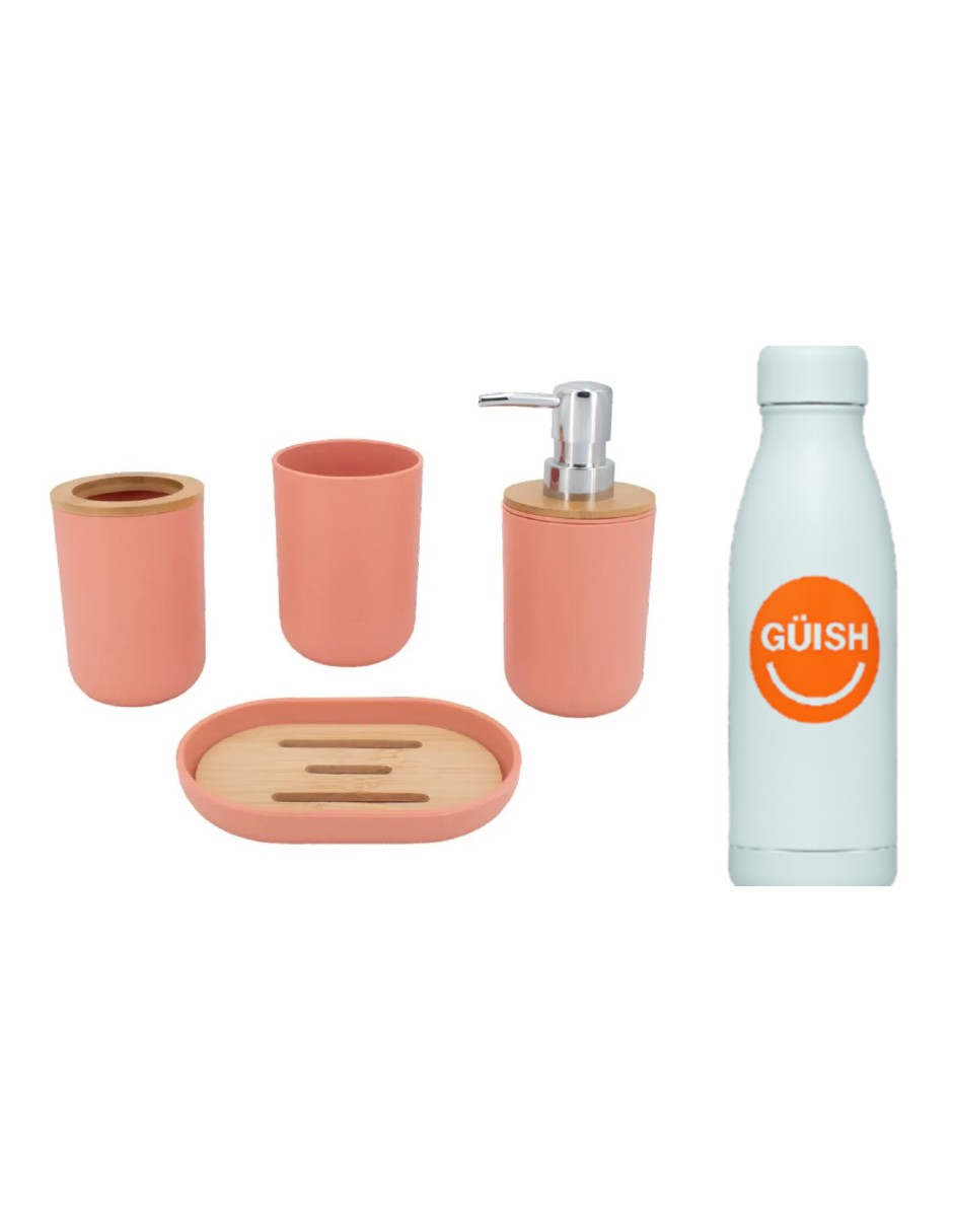 Juego de Accesorios para Baño 4 Piezas Coral + Termo Güish
