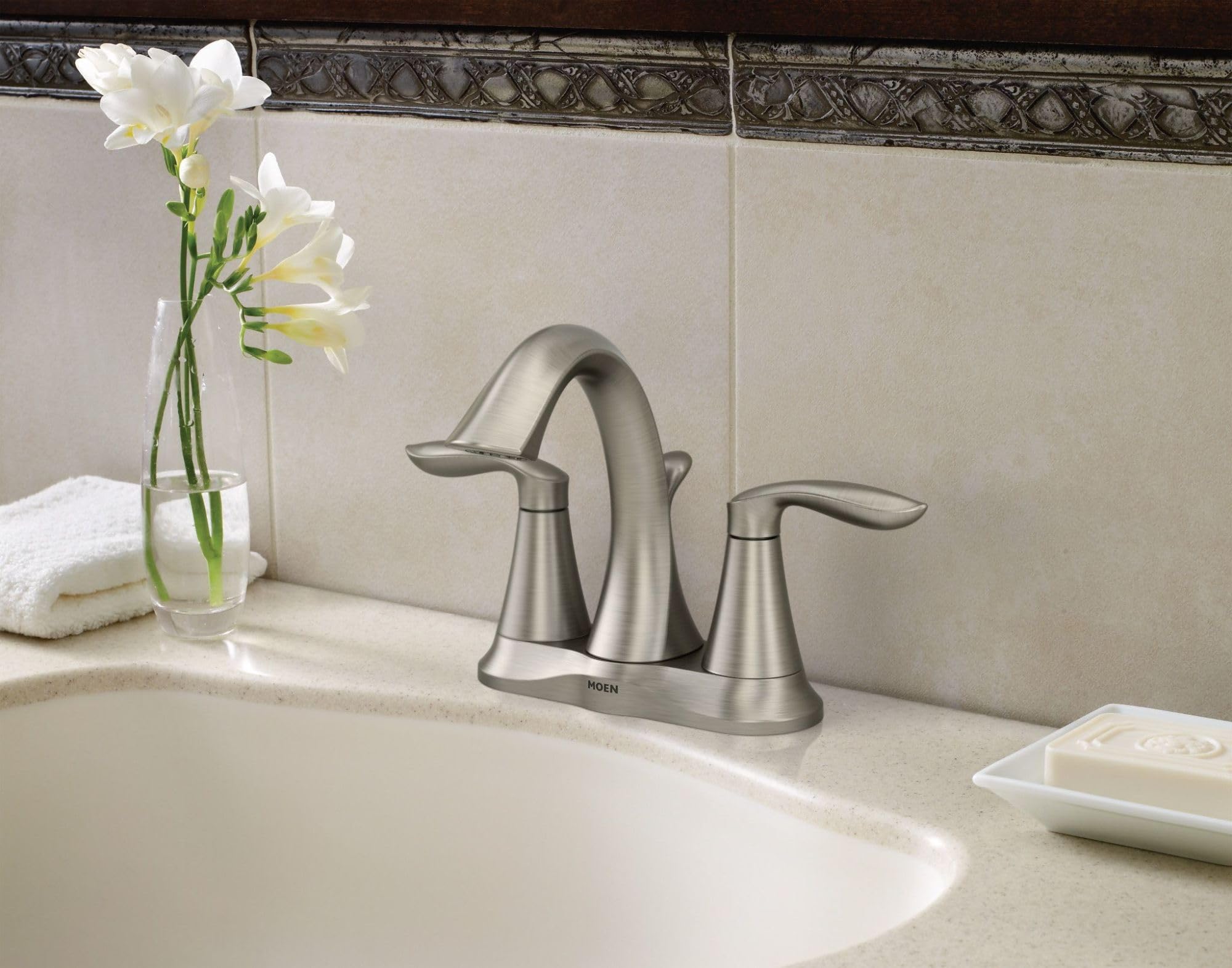 Foto 3 pulgar | Grifo De Baño Moen Eva, Juego Central De Níquel Cepillado De 4 Pulgadas - Venta Internacional.