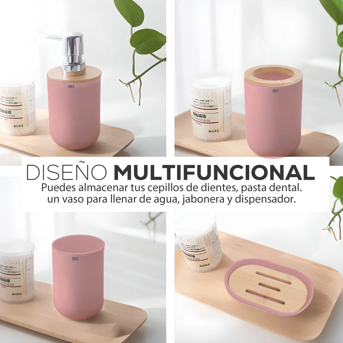 Foto 3 pulgar | Accesorios De Baño Set De 4 Piezas Con Detalles De Bambu Eo Safe Imports Esi-20289 Rosa