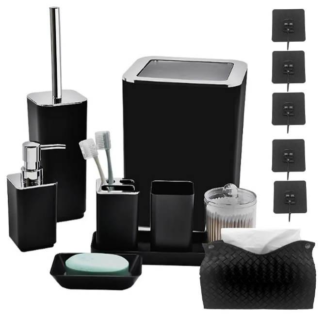 Set De Baño Xtellar De 10 Piezas En Clásico Negro