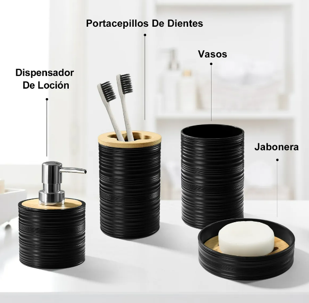 Foto 3 | Xtellar Elegante Set De Accesorios Para Baño De 4 Piezas  Bambú Y Plástico Premium