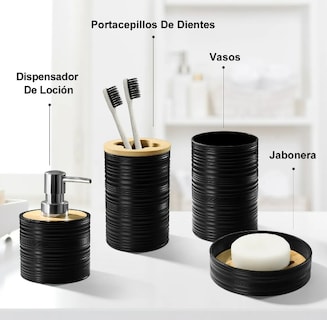 Foto 3 | Xtellar Elegante Set De Accesorios Para Baño De 4 Piezas Bambú Y Plástico Premium