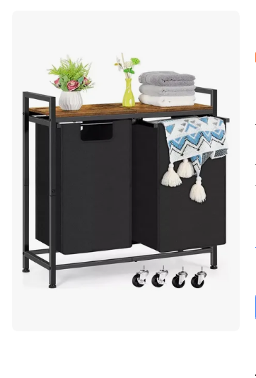 Cesto De Ropa Sucia Color Marrón Con Doble Compartimiento Bolsas Extraíbles Y Estante Superior Organizador Duradero De