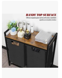 Foto 2 | Cesto De Ropa Sucia Color Marrón Con Doble Compartimiento Bolsas Extraíbles Y Estante Superior Organizador Duradero De