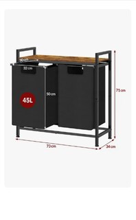 Foto 4 | Cesto De Ropa Sucia Color Marrón Con Doble Compartimiento Bolsas Extraíbles Y Estante Superior Organizador Duradero De
