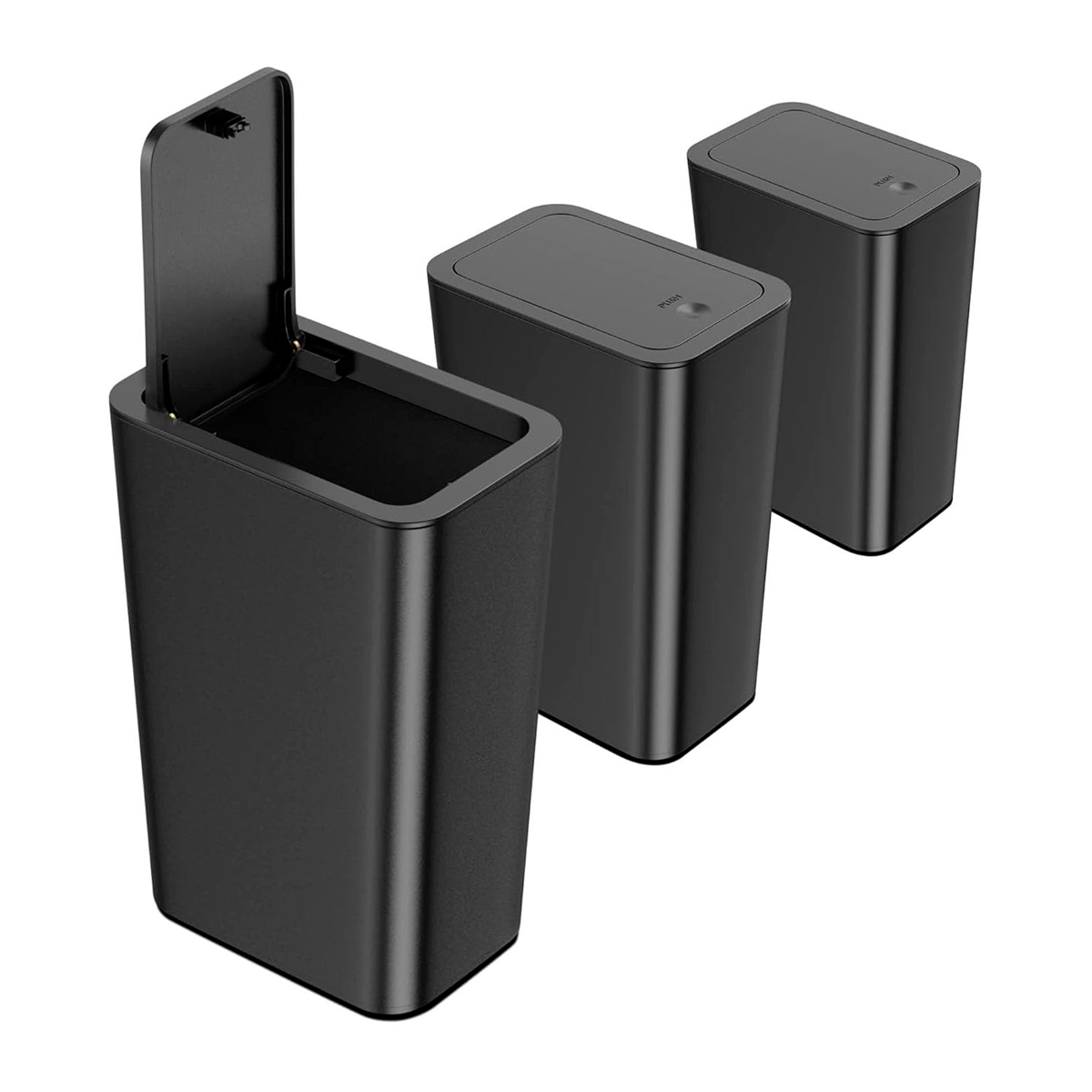 Set De 3 Cubos Para Basura Con Tapa Emergente Color Negro