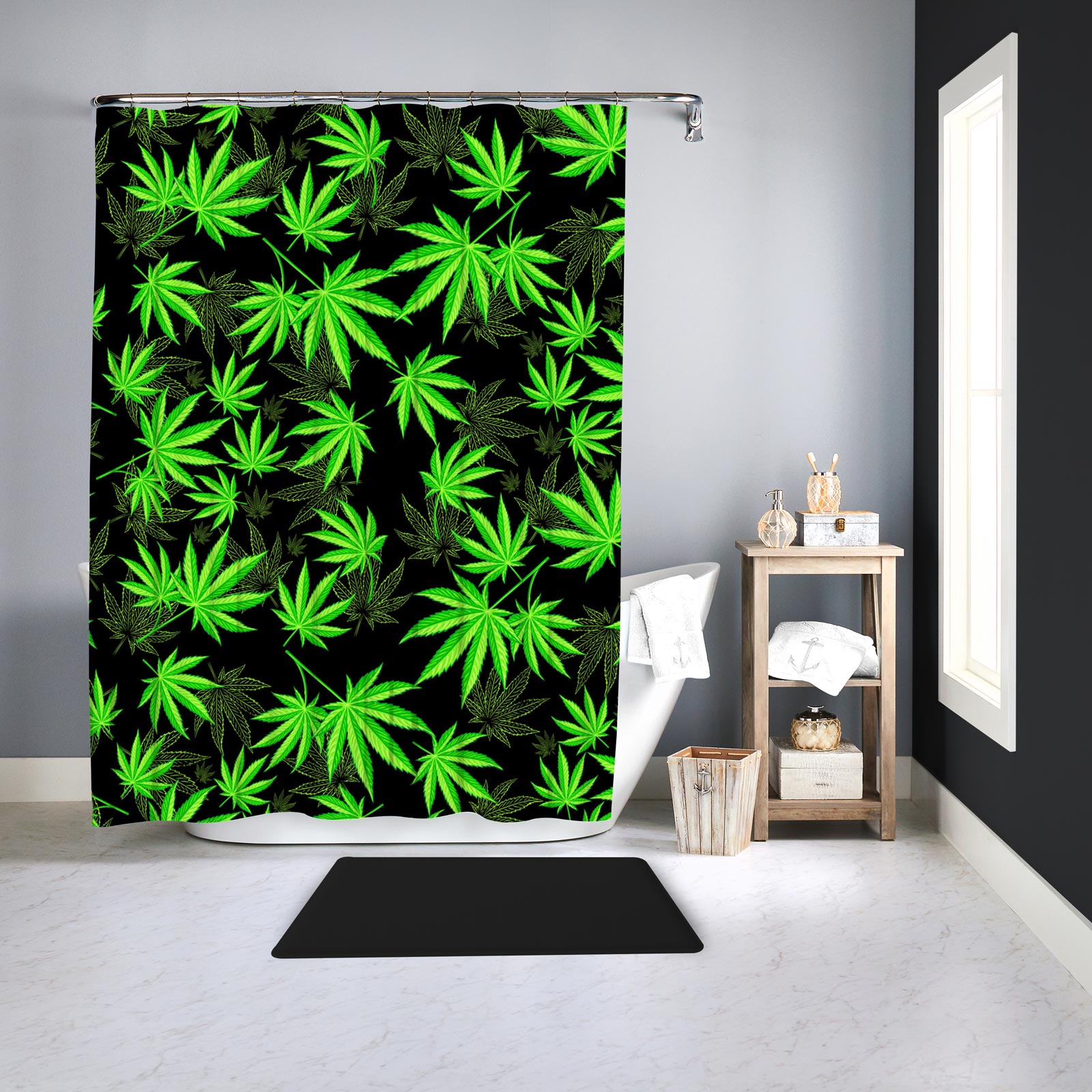 Foto 2 | Cortina para Baño PROVIDENCIA Weed Green color Negro