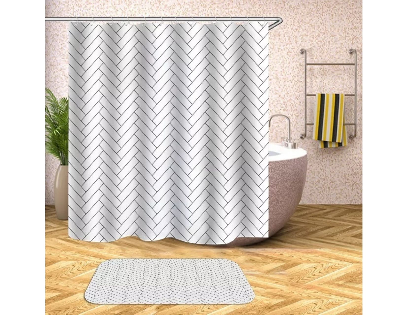 Foto 3 pulgar | Cortina De Baño Resistente Al Agua Genérico De Tamaño 180x180cm Con 12 Ganchos Incluidos