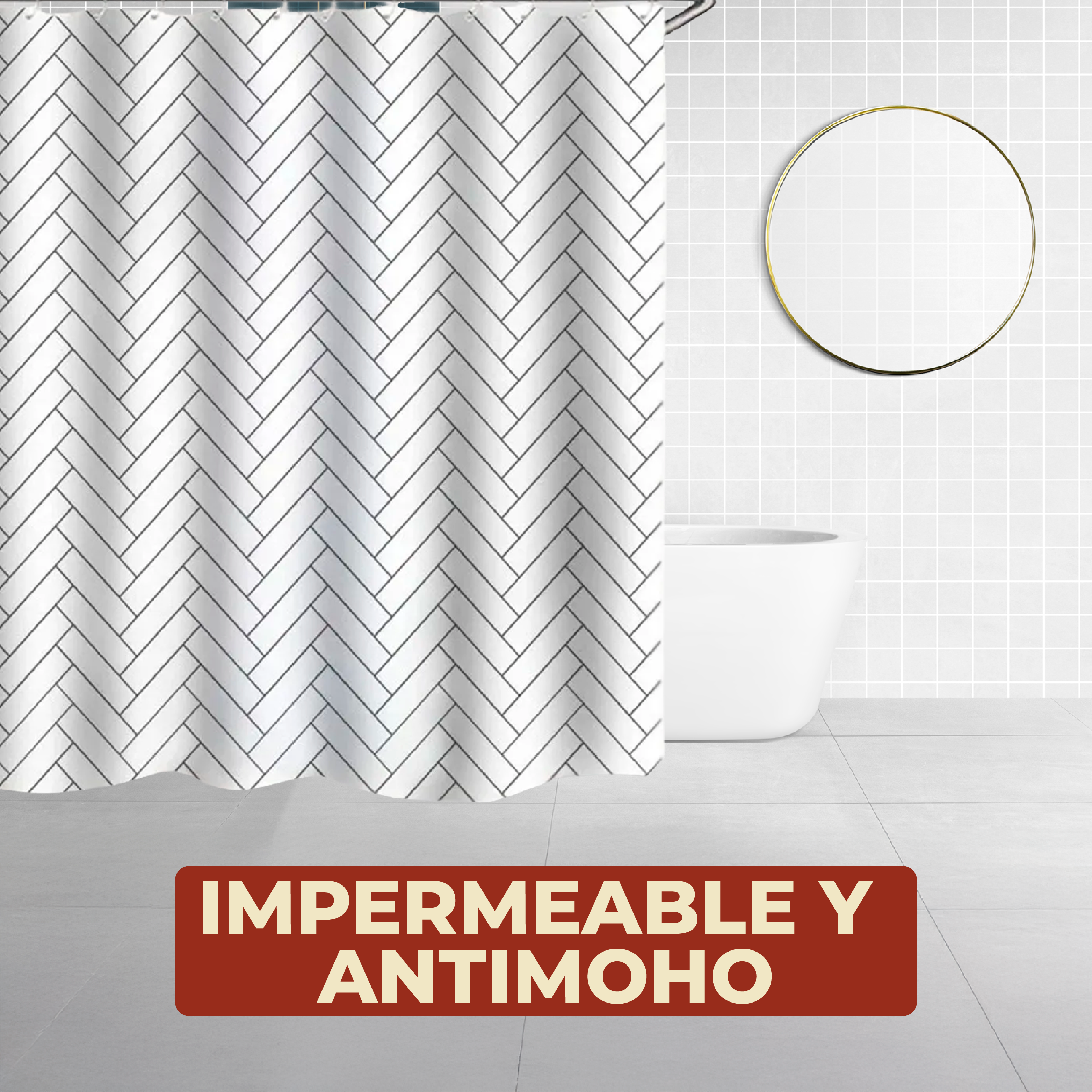 Foto 4 | Cortina De Baño Impermeable 180 X 180 Cm Diseño De Líneas + Ganchos De Acero Inoxidable