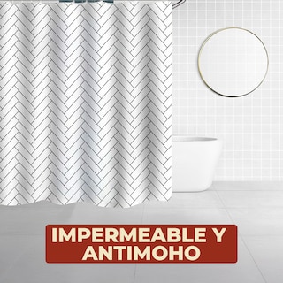 Foto 4 | Cortina De Baño Impermeable 180 X 180 Cm Diseño De Líneas + Ganchos De Acero Inoxidable